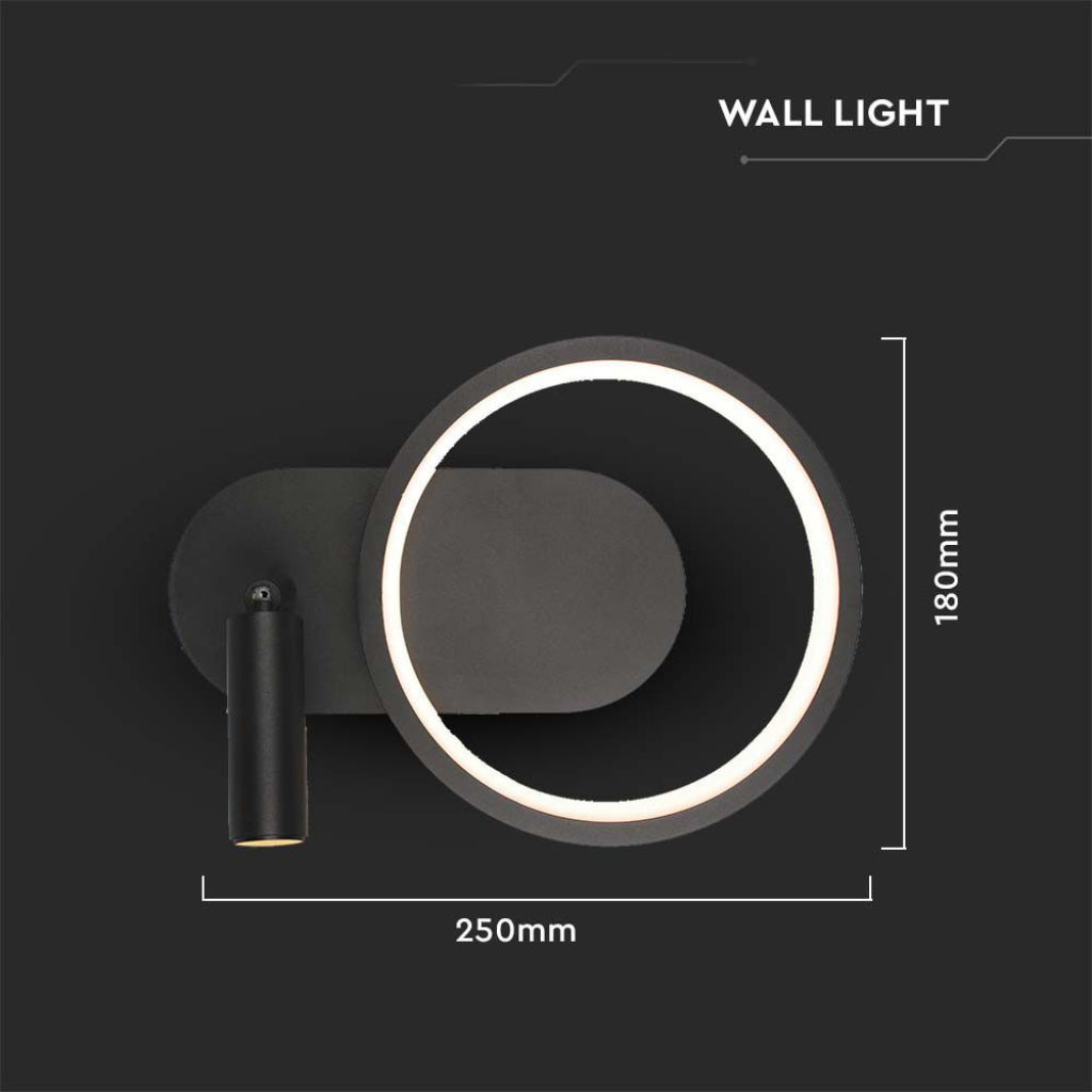 V-TAC Lampada LED da Muro 14W con Faretto da Lettura Orientabile 360° in Metallo Colore Nero 3000K V-TAC Lampada LED da Muro 14W con Faretto da Lettura Orientabile 360° in Metallo Colore Nero 3000K